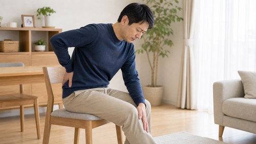 流山で坐骨神経痛に悩み腰と脚を支える男性