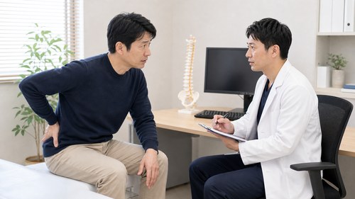 坐骨神経痛の受診サインについて医療機関で相談する様子
