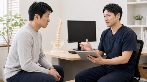 坐骨神経痛の治療の流れを相談する様子