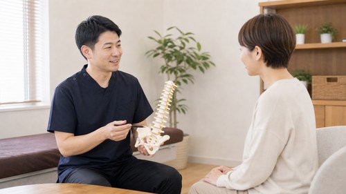 坐骨神経痛に向き合うため整体院で相談する様子