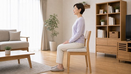 骨盤を立てて椅子に座る女性