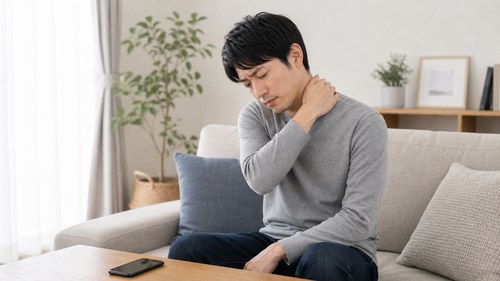 首や肩のつらさに気づく男性