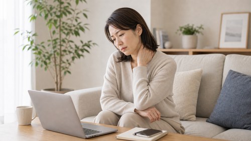 首肩の負担を感じる女性
