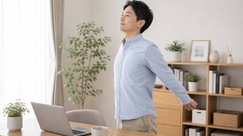 こまめに姿勢をリセットする男性