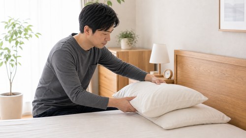 枕の高さを見直す男性