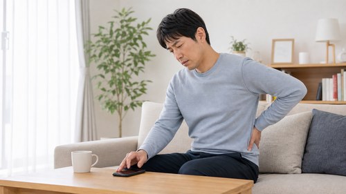 危険な腰痛のサインを考える男性