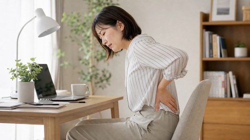腰痛と姿勢や骨盤の関係を示す女性
