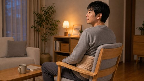 腰まわりをあたためる男性