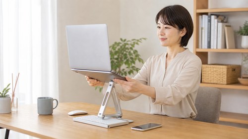 パソコン環境を見直す女性