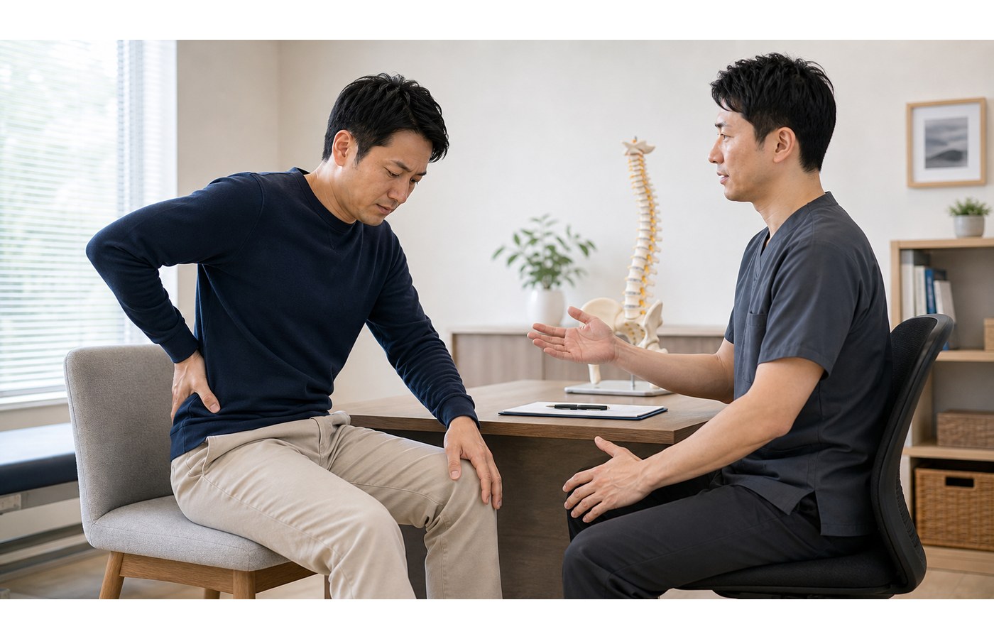 腰椎ヘルニアで急いで相談したいサインを確認するイメージ
