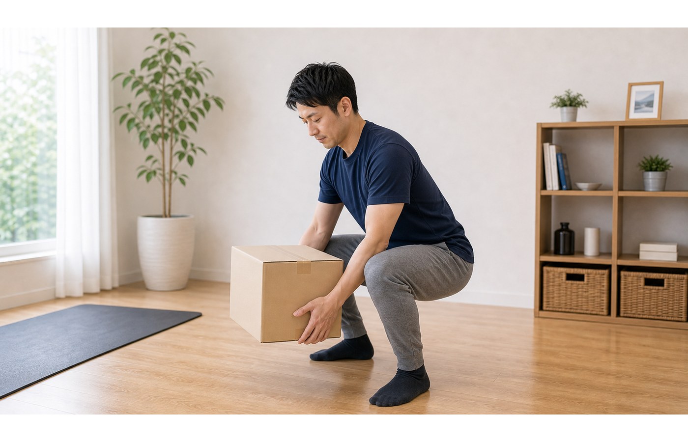 腰の内圧を上げにくい持ち上げ方を説明するイメージ