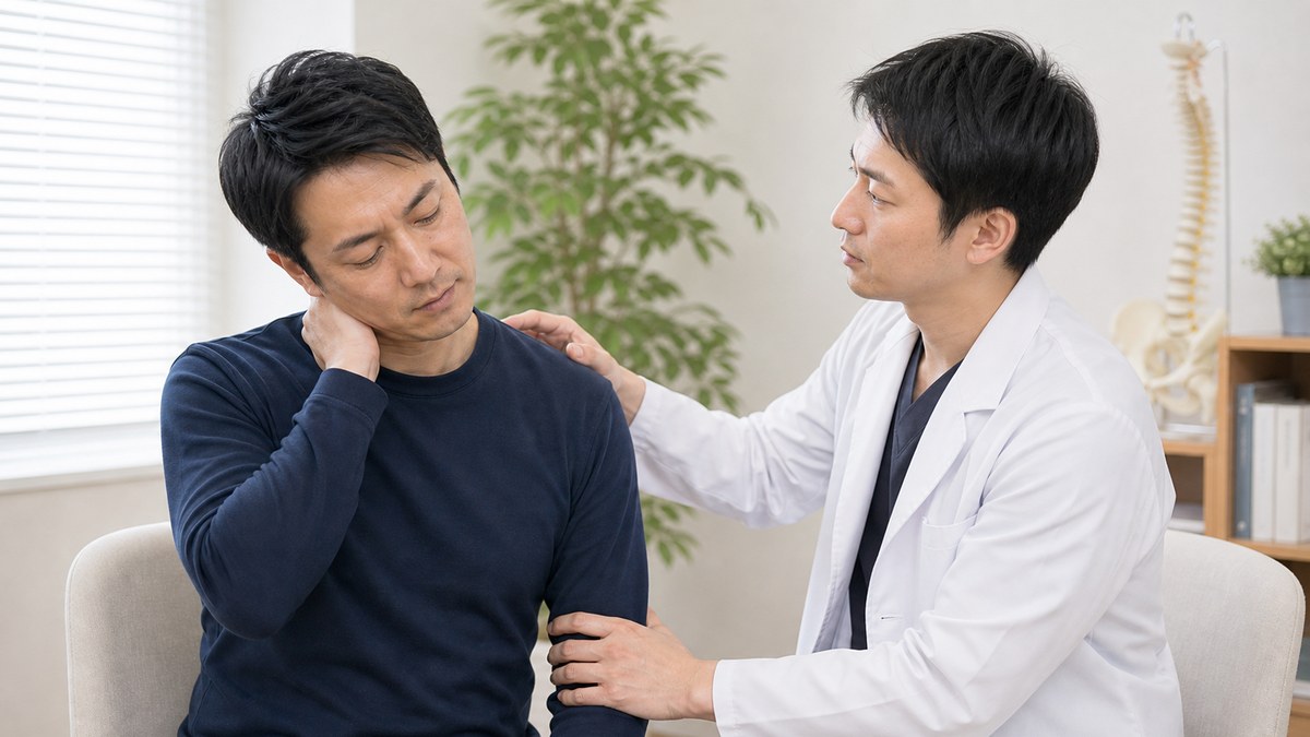 首こりで医療機関へ相談したいサインを確認するイメージ