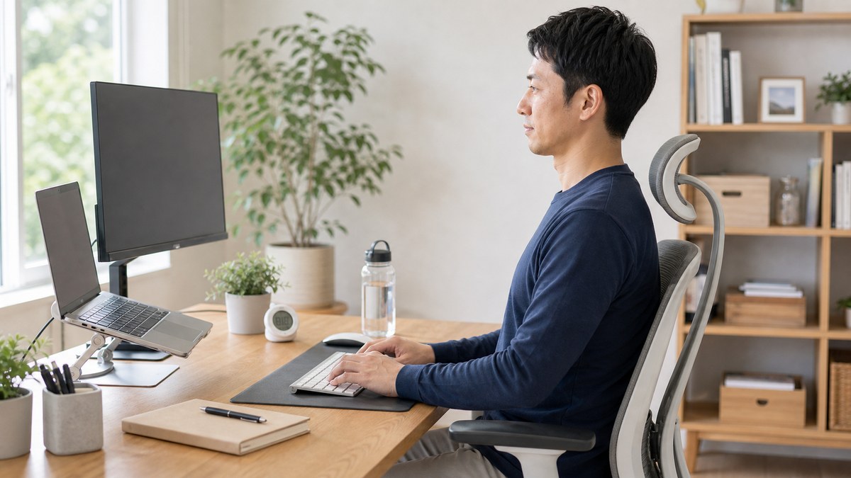 首こりを繰り返しにくい作業環境を整えるイメージ