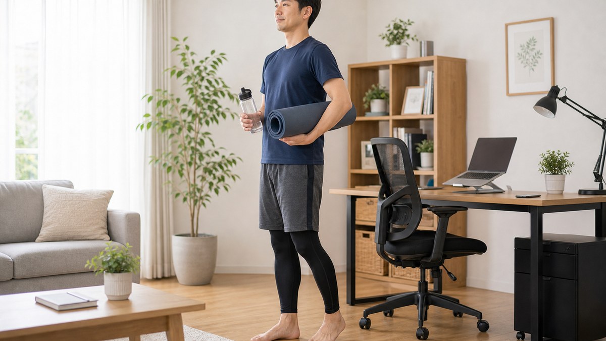 猫背と生活動作を見直すイメージ