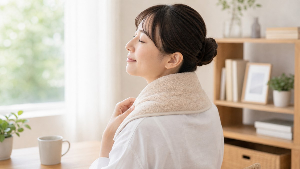 首の付け根を温めるセルフケアイメージ