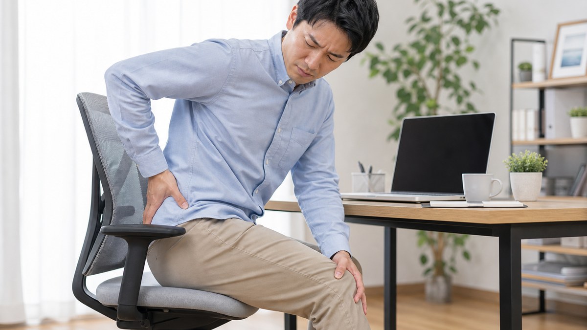 お尻から太もも裏に響く痛みを確認するイメージ
