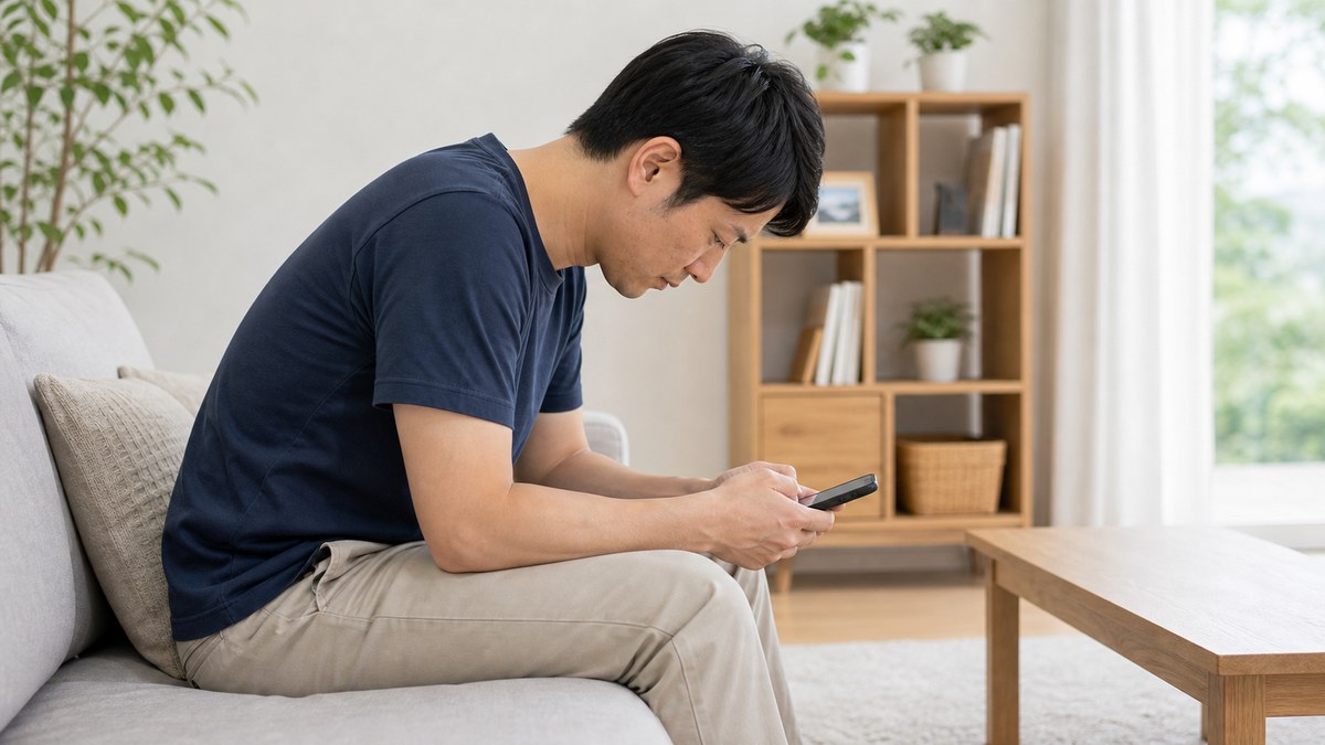 スマホ姿勢が体に負担をかけるイメージ