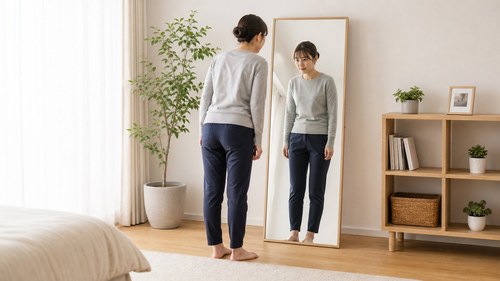 スマホ首で首や肩に負担がかかる姿勢のイメージ