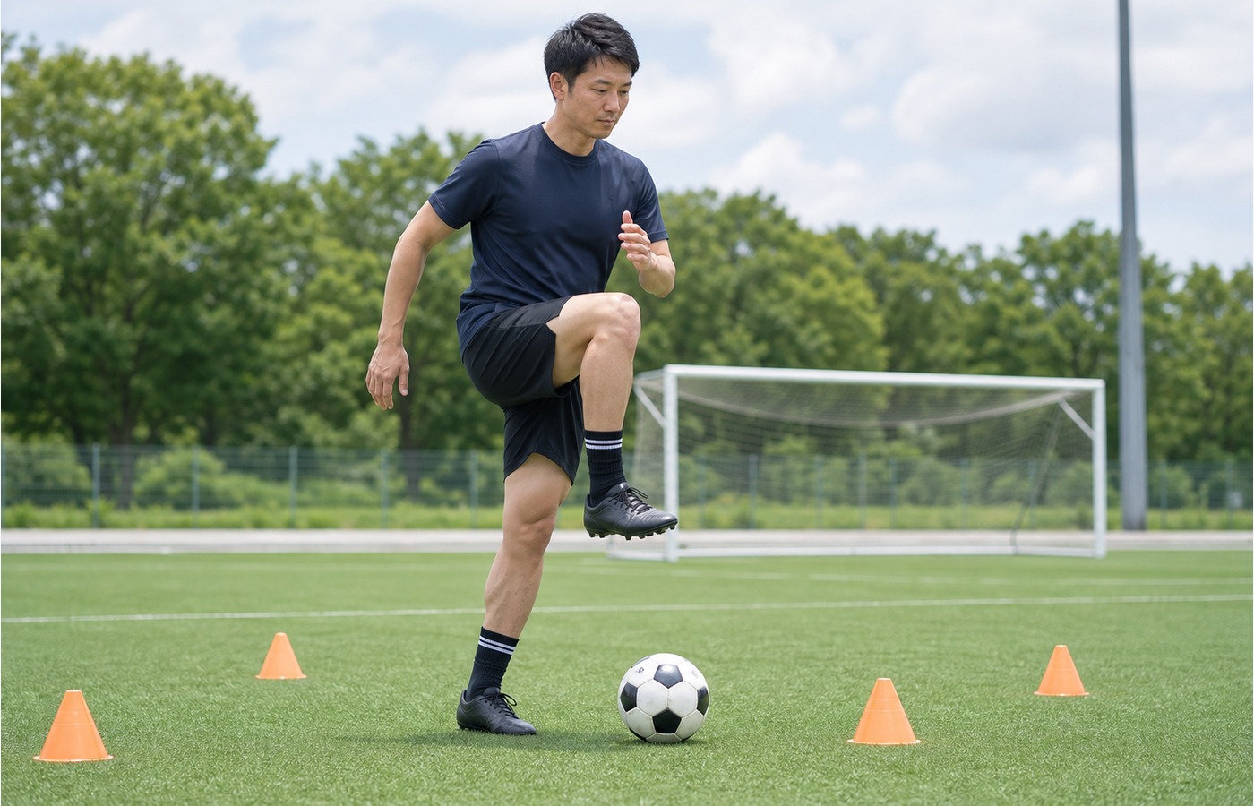 鼠径部痛対策としてウォームアップとクールダウンを行うイメージ