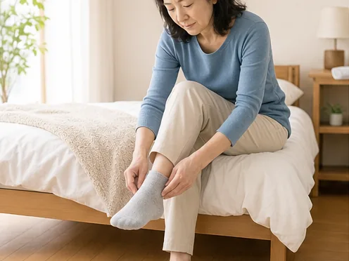 股関節を無理に曲げようとする女性