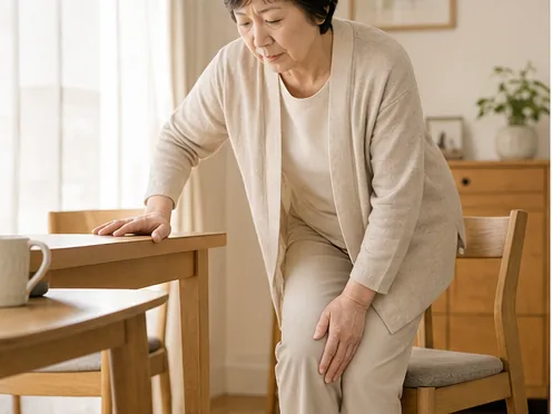 立ち上がりで膝だけを気にする女性