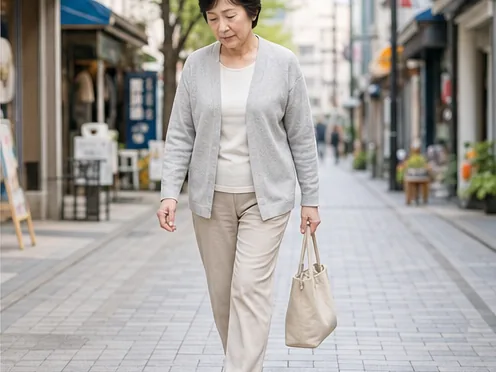 歩行時の膝の痛みをかばう女性