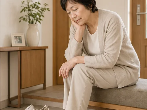 膝の痛みで外出をためらう女性