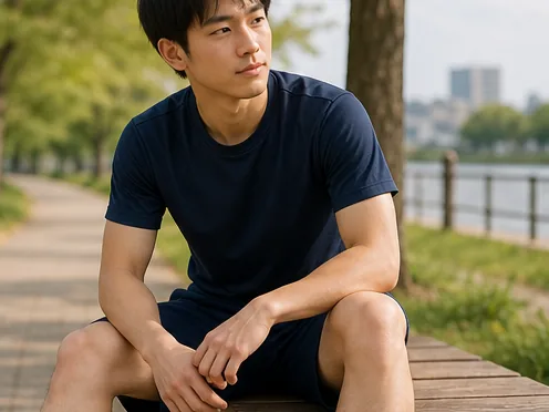 運動後に膝を休ませる学生アスリート