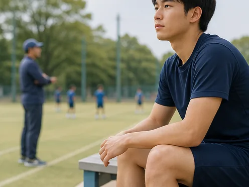 練習を見ながら復帰を考える学生アスリート