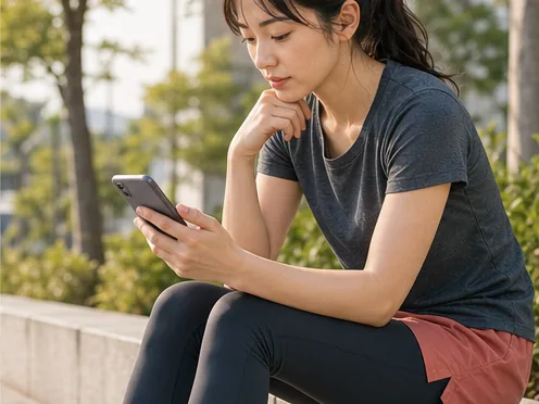 再発を心配しながら練習計画を見る女性