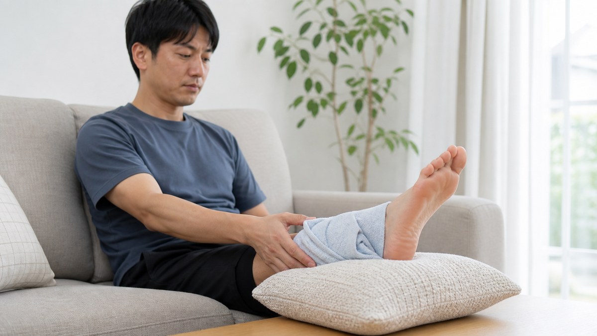 急なかかとの痛みを冷やして休ませるイメージ