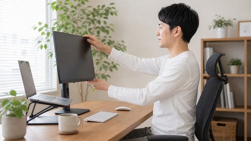 自宅や職場で画面環境を見直す眼精疲労セルフケアイメージ