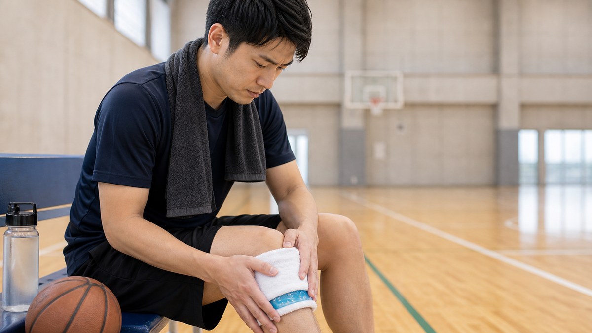 走ったあとに膝をアイシングして負担を落ち着かせるイメージ
