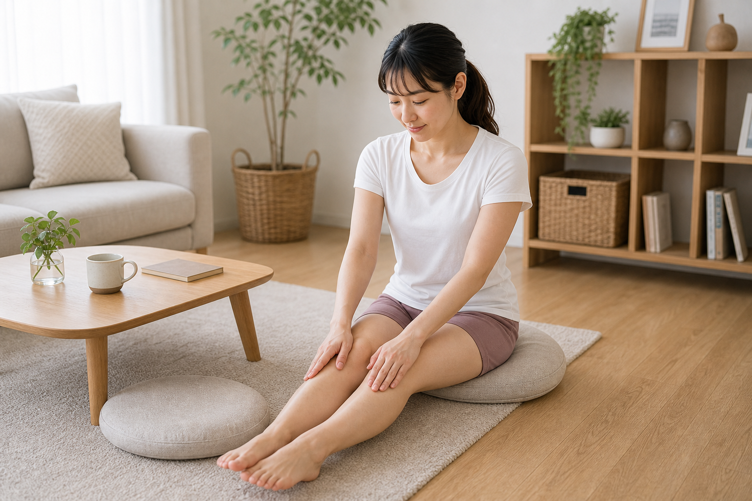 座り方の癖を見直してO脚予防を意識する日本人女性のイメージ