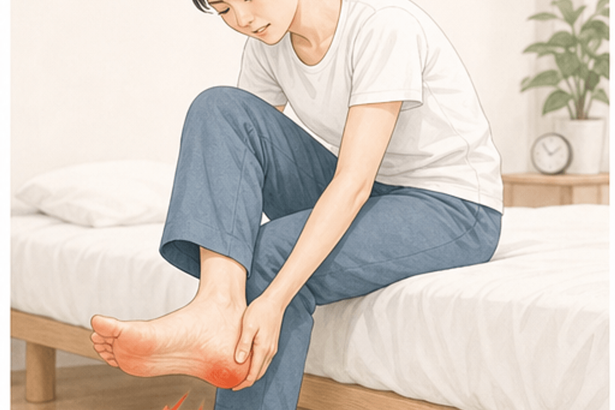 足底筋膜炎とは|痛みの場所と特徴を図解した足底筋膜炎のストレッチの説明画像