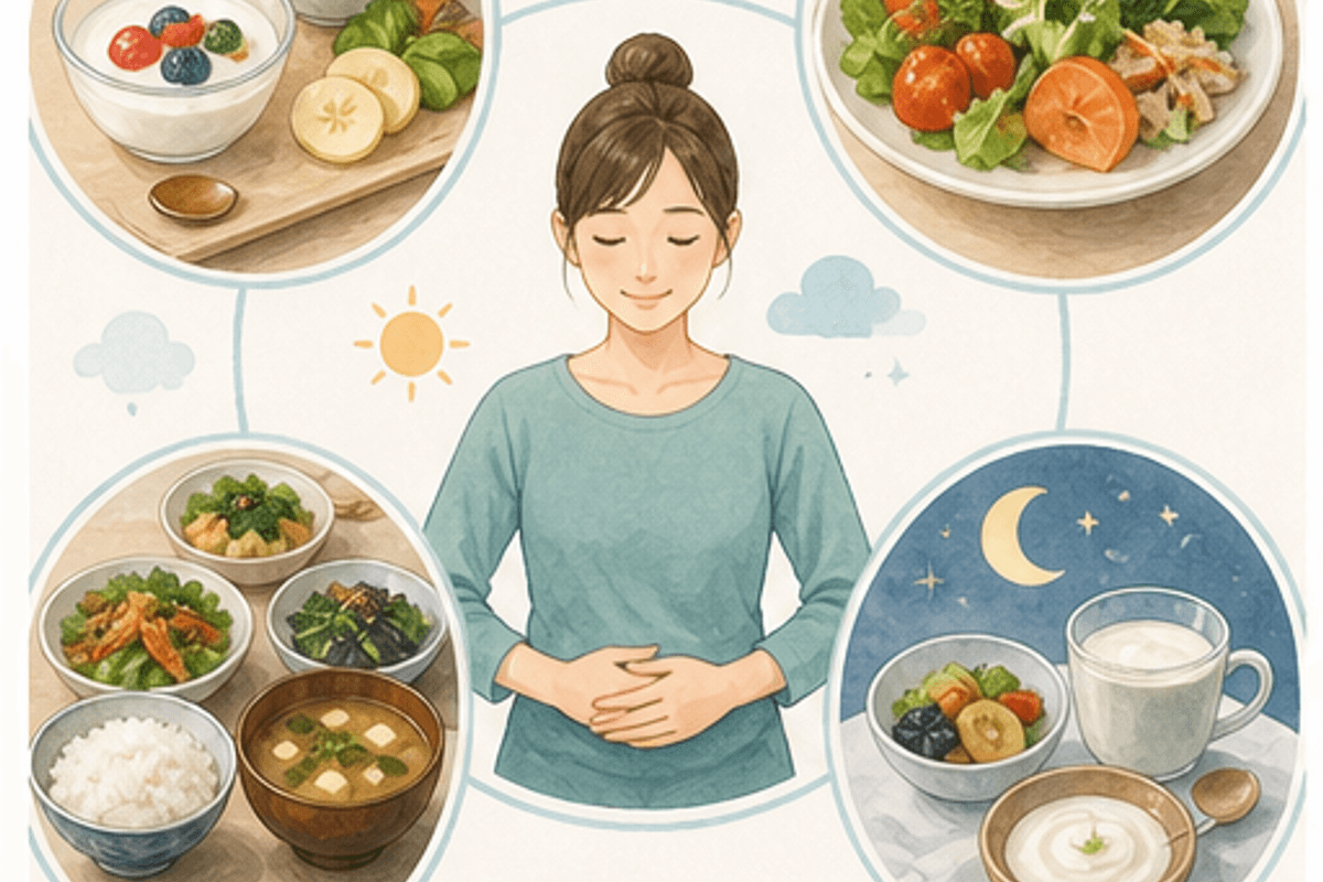 腸活初心者が今日から始められる簡単3ステップを図解した腸活の説明画像