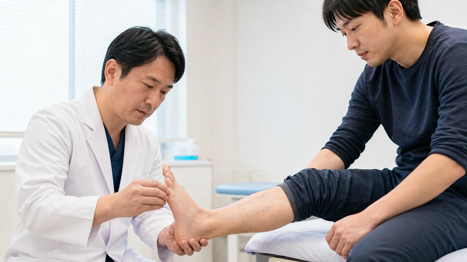 強い足の痛みを医療機関で相談するイメージ