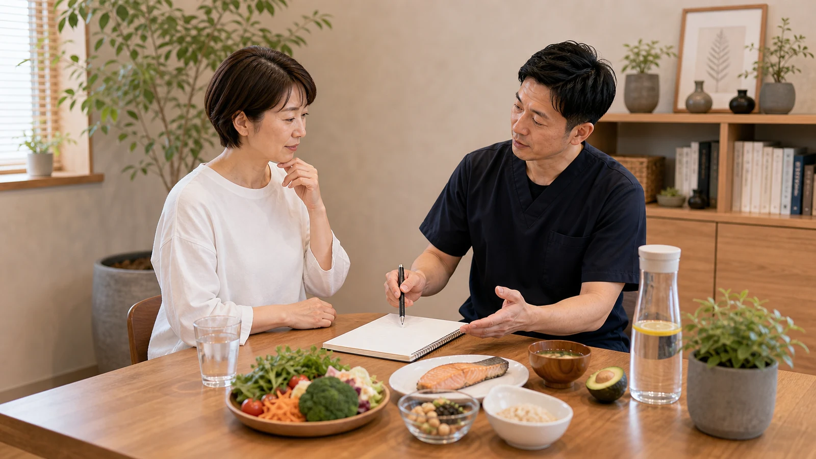 脚やせを支える食事と栄養について相談する写真