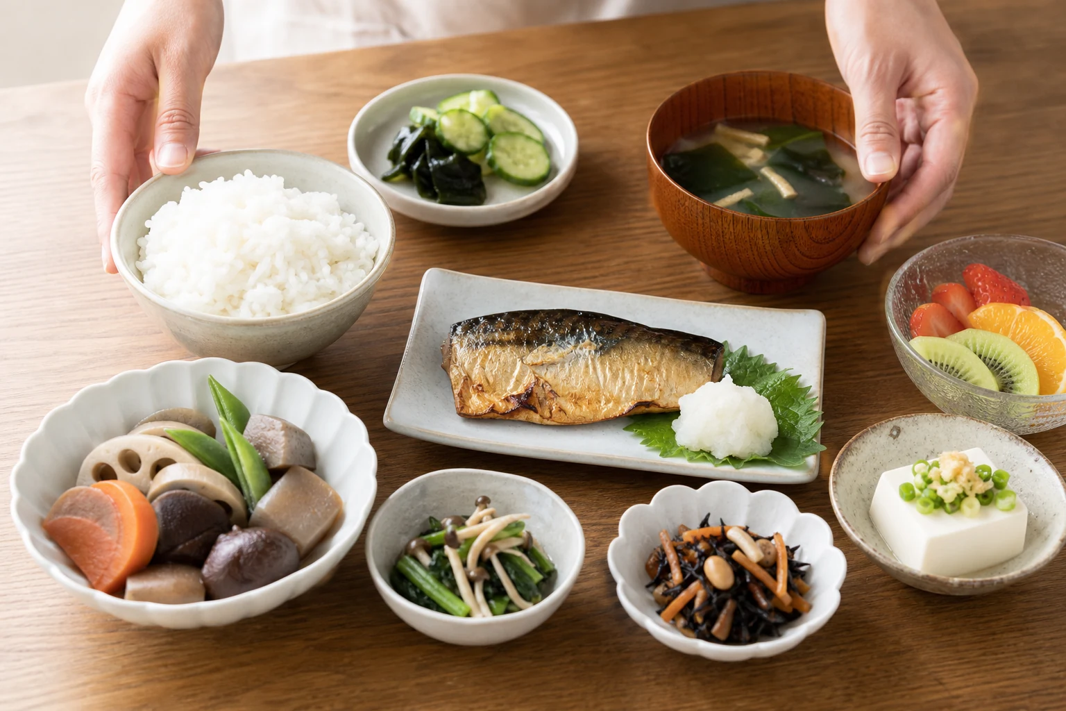 体を支える五大栄養素を含むバランスの良い和食