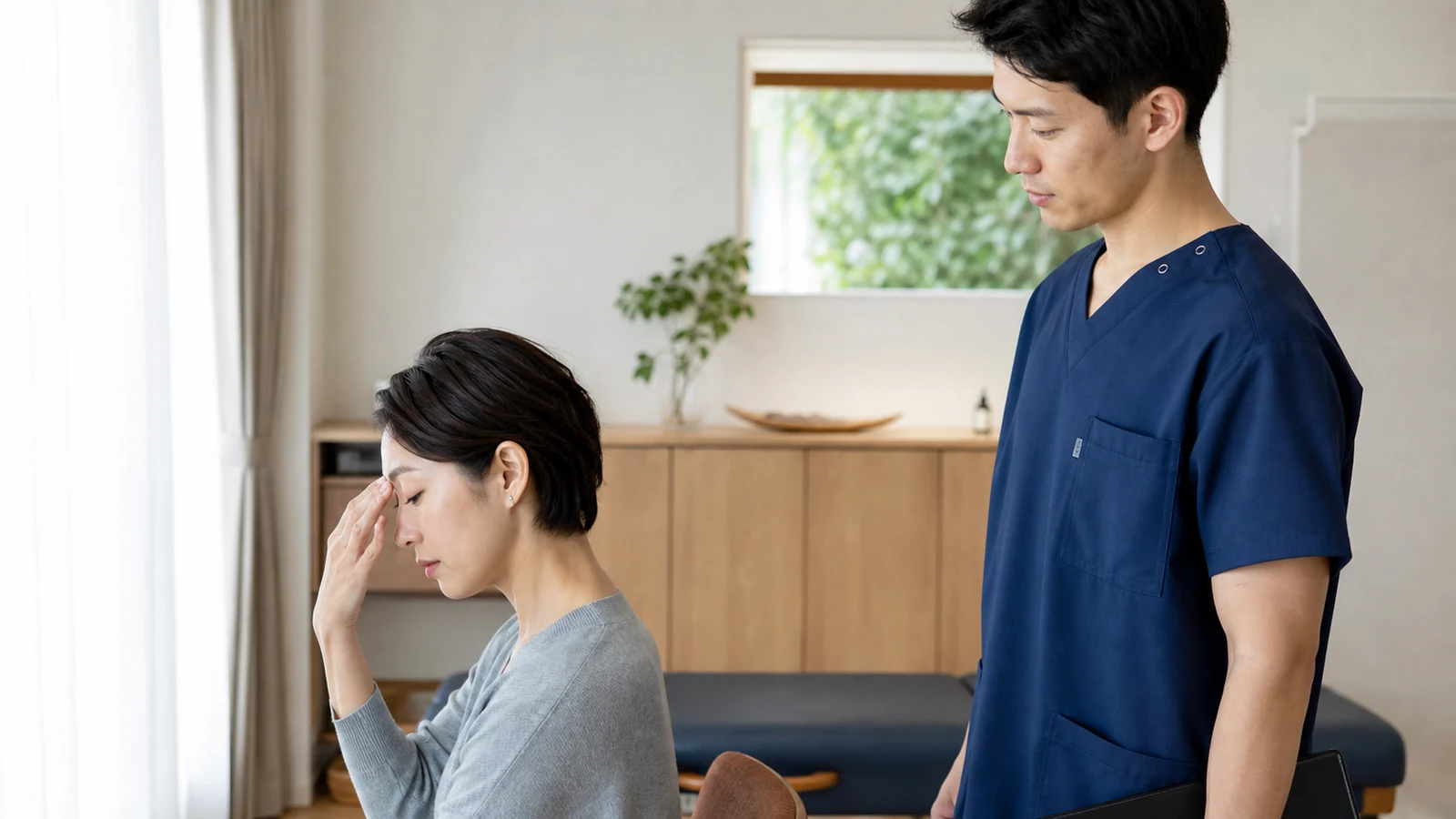 専門家が眼精疲労と姿勢を確認する様子