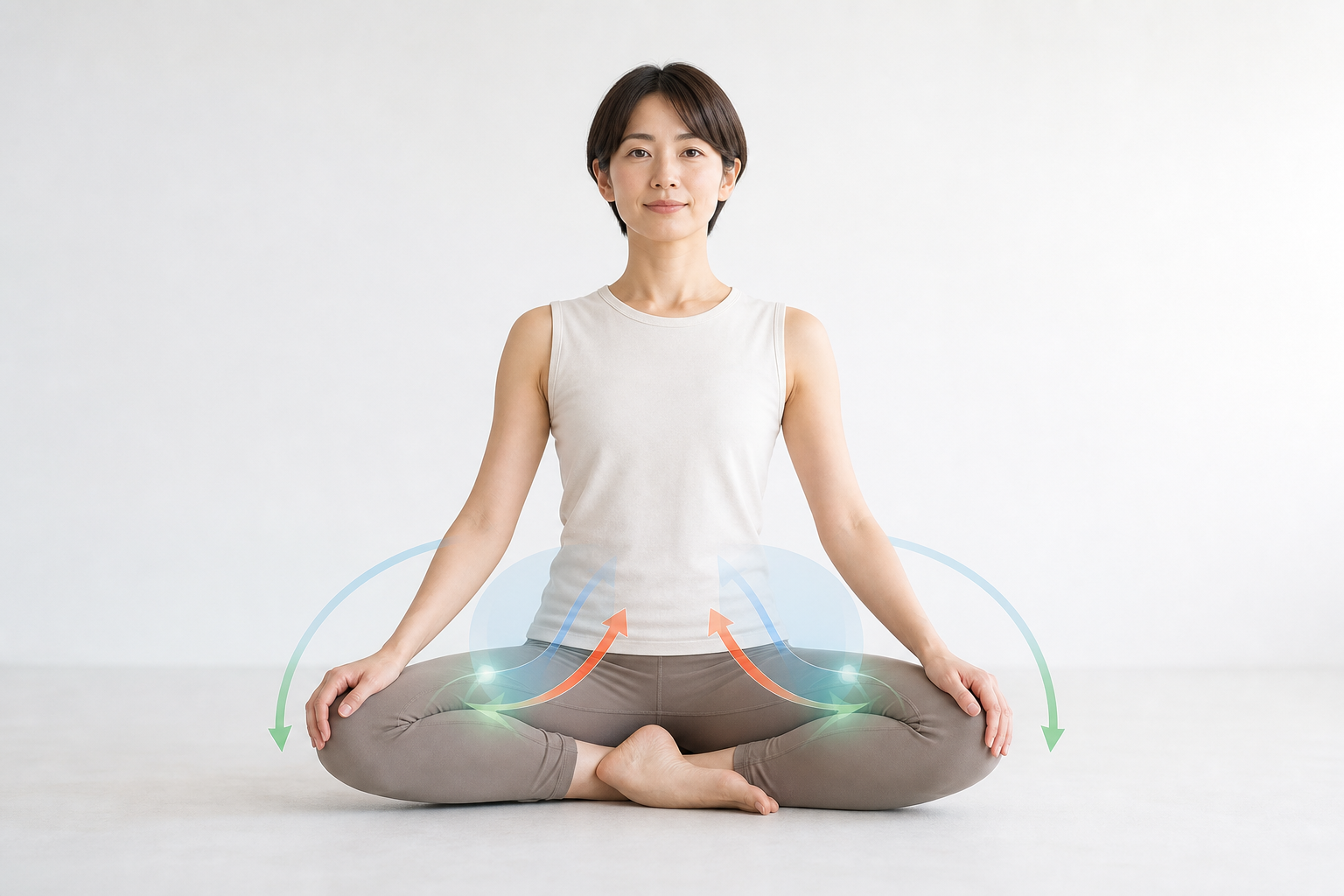 あぐら姿勢と股関節の動きのイメージ