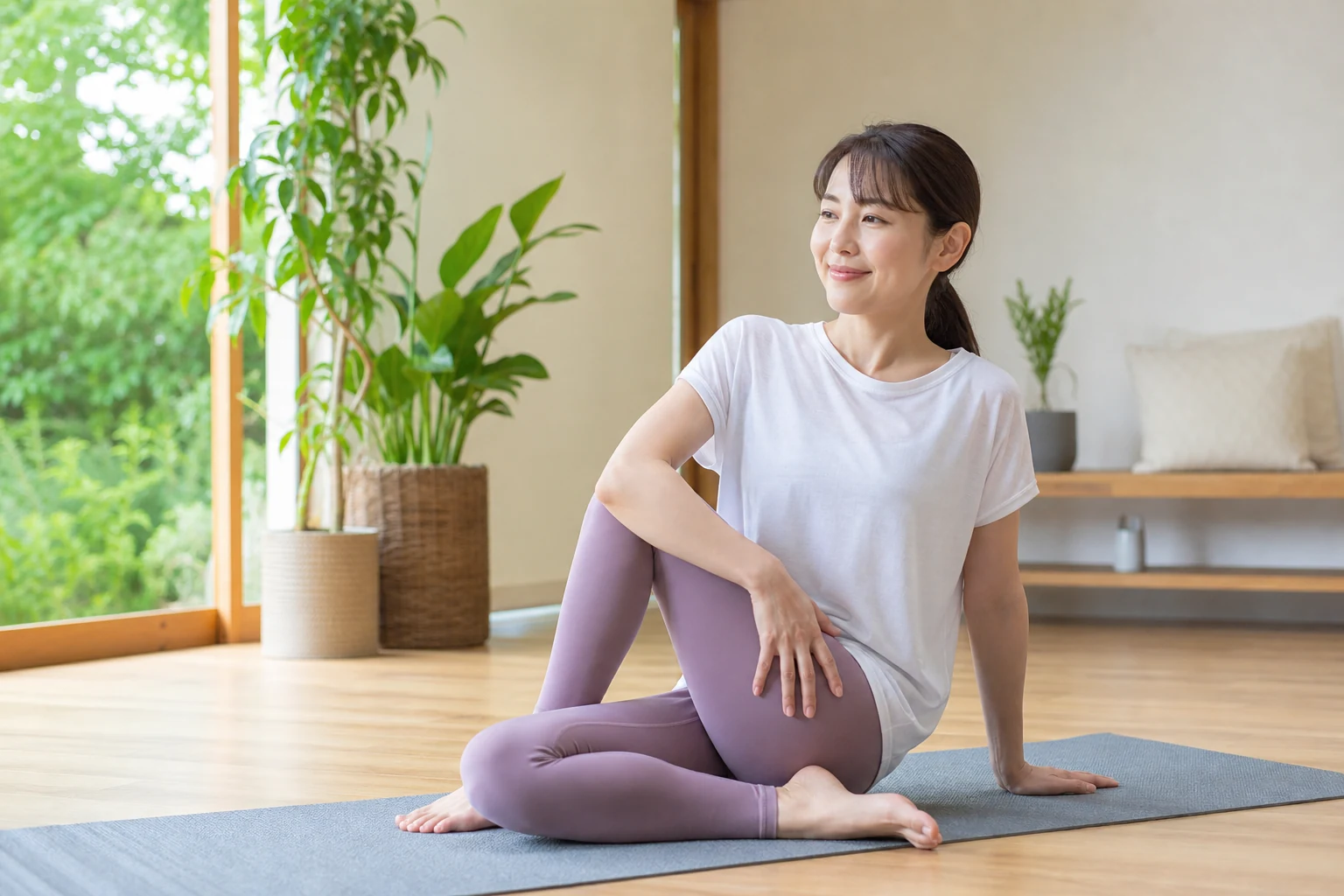 無理のない柔軟運動を終えた女性