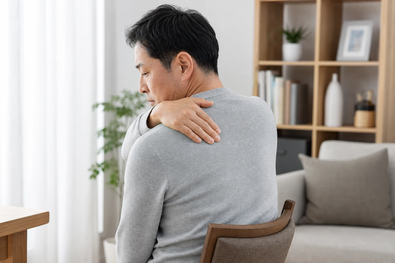 安静時に肩甲骨まわりの痛みを感じる人