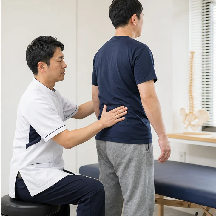 医療機関で腰の動きを確認する様子