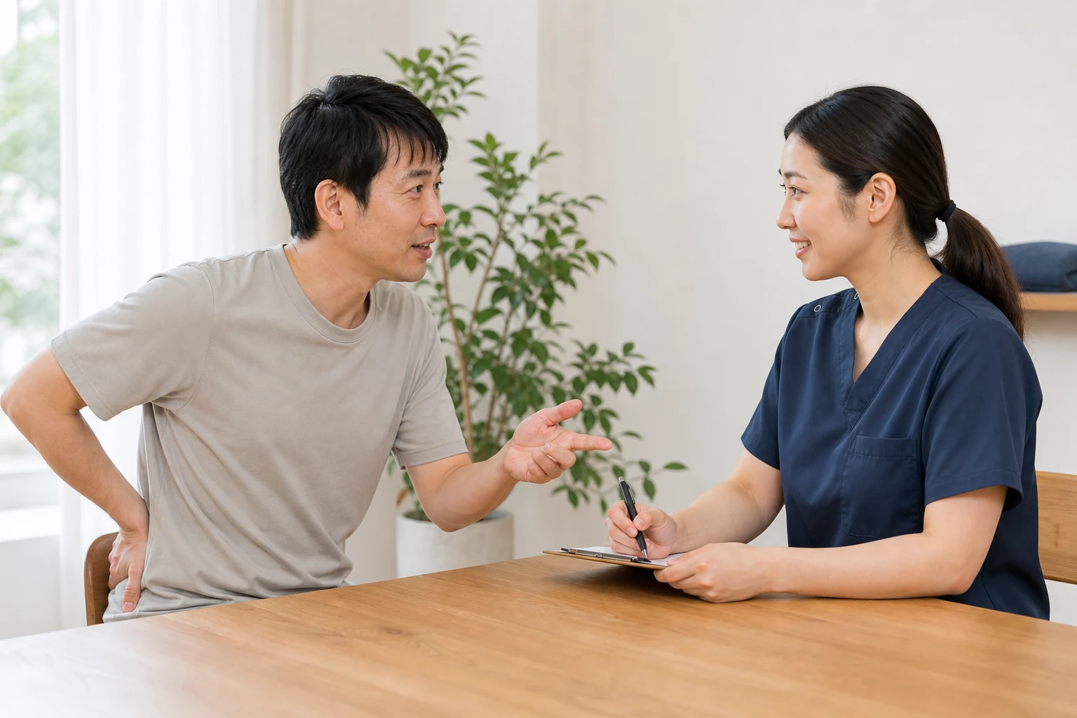 腰の筋肉について専門家へ相談する様子