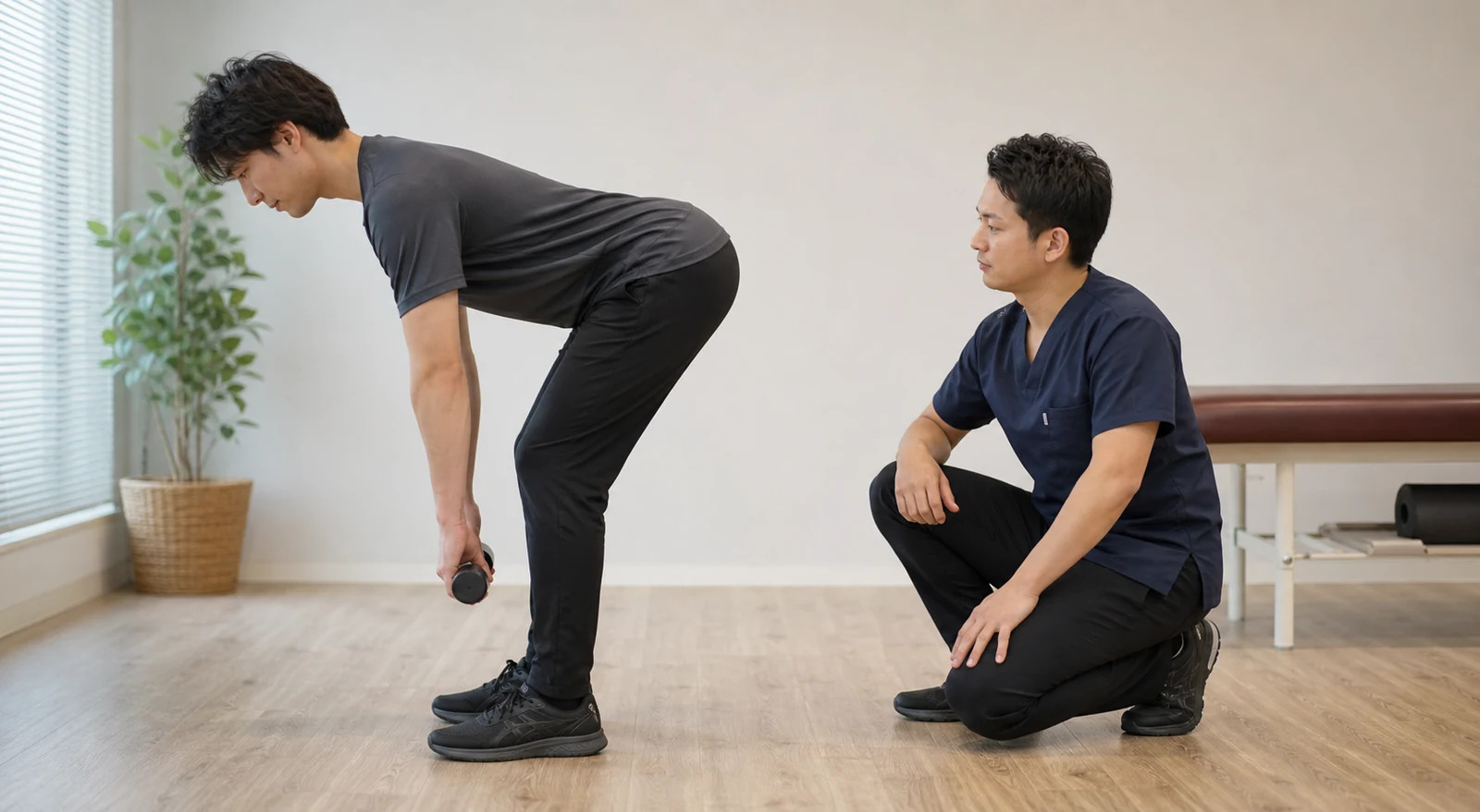 腰を支える筋肉の動きを確認する様子