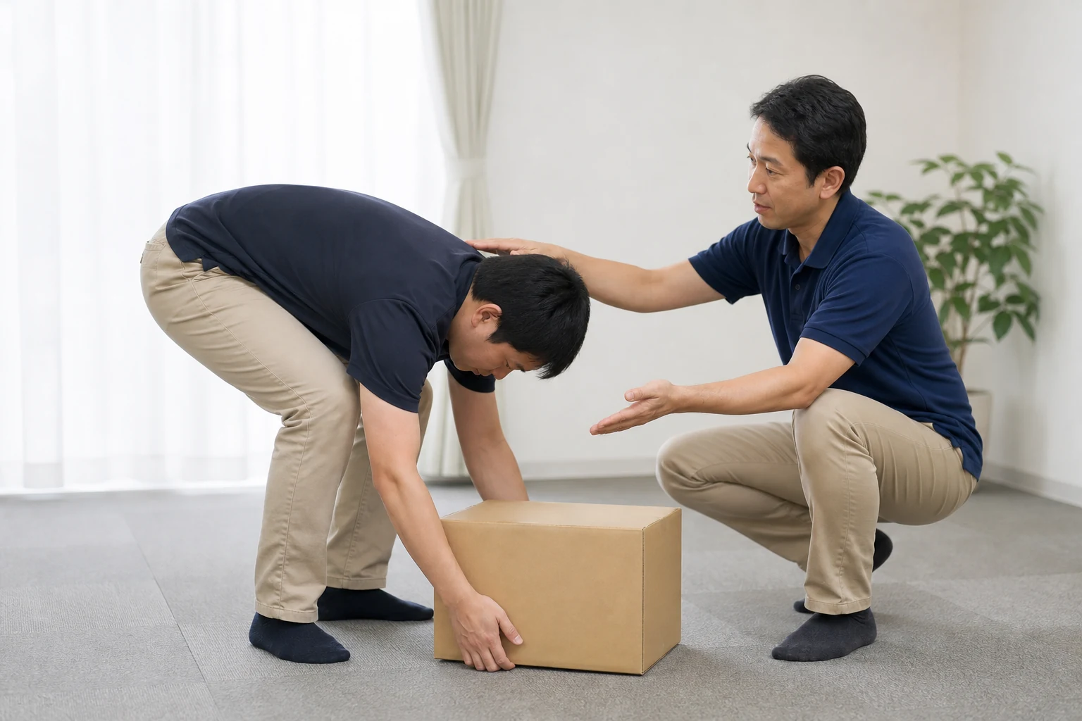 腰を丸めず安全に荷物を持つ練習