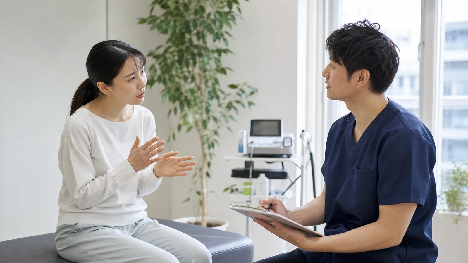 末端冷え性について専門家へ相談する様子