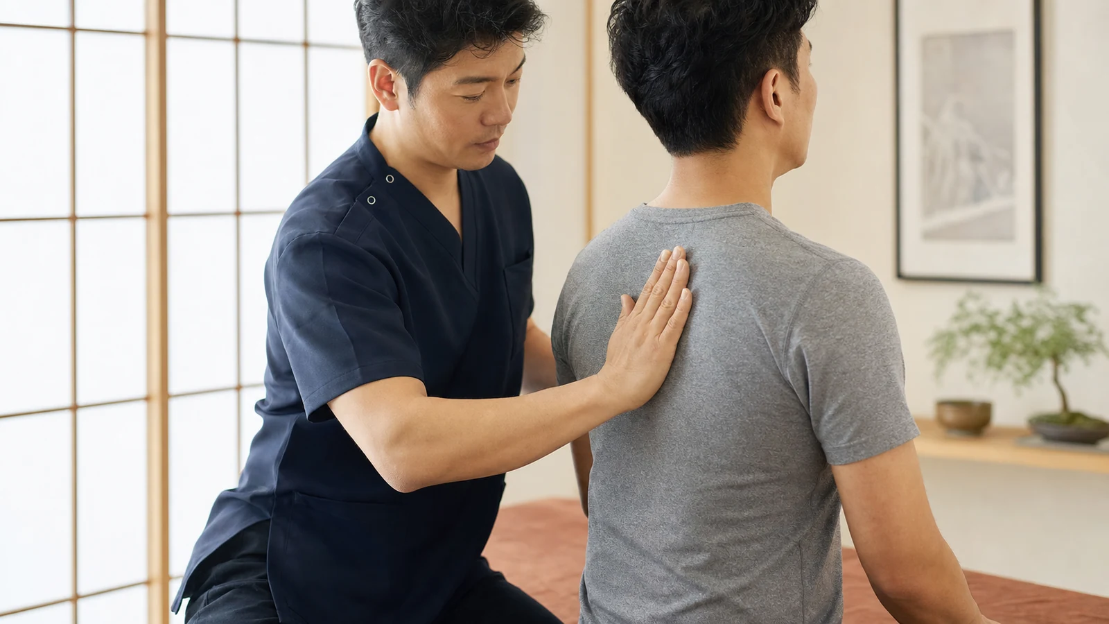 揉み返しを防ぐため刺激量を調整する様子