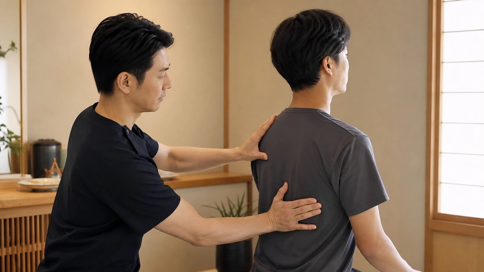 CUREPROで上背部へ穏やかな施術を行う様子